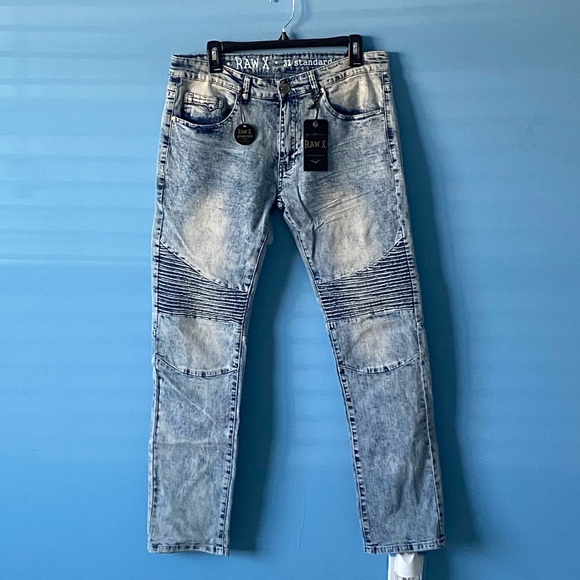 Moto Acid Washed Men Skinny Jeans 